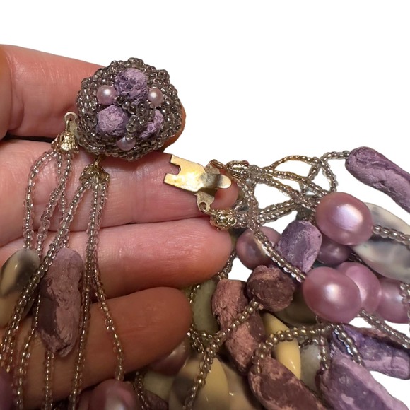 Vintage Japan Multi Strand Stone, Resin, Bead Necklace - Picture 7 of 8